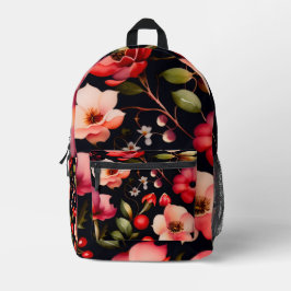 Moody Dark Florale Botanische Waterverfpatroon Rug Bedrukte Rugzak