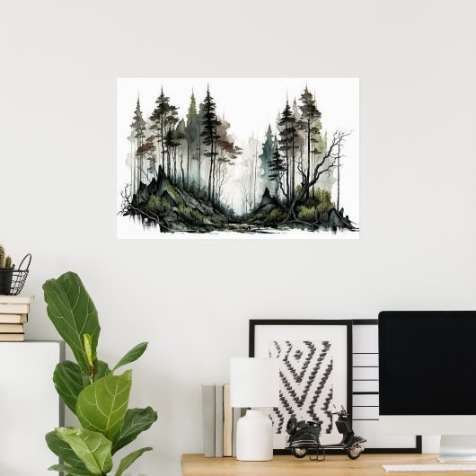 Moody Dark Forest Waterverf Poster (Thuiskantoor)