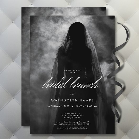 Moody Dark Ghost Bride in Mist Bruids Brunch Kaart