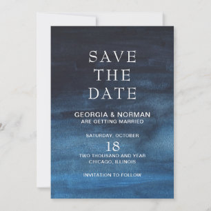 Moody Dark Navy Blue Waterverf Fall Wedding Save The Date
