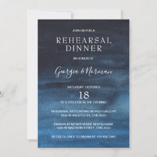 Moody Dark Navy Blue Waterverf repesal Dinner Kaart