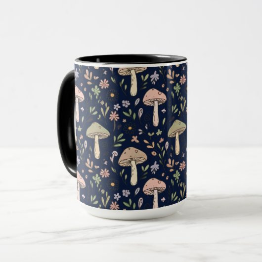 Moody Dark Navy Fungi Seamless Pattern Mok (Voorkant links)