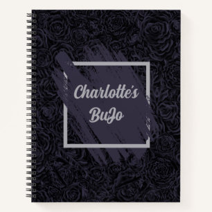 Moody Deep Navy Blauw Bloemen Patroon Notitieboek
