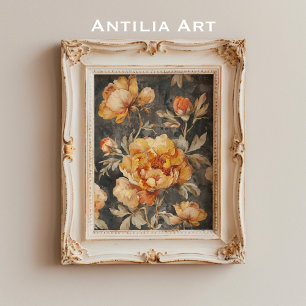 Moody Donker Bloemschilderij Stilleven Poster