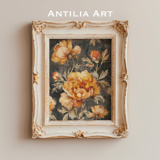  Moody Donker Bloemschilderij Stilleven Poster