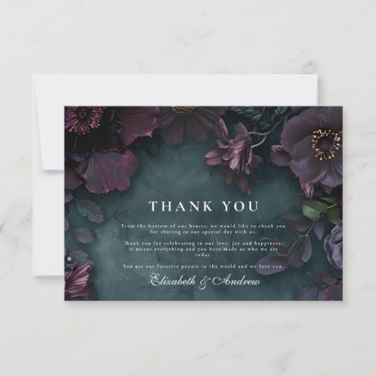 Moody donkere bloemen bruiloft bedankkaart (Voorkant)