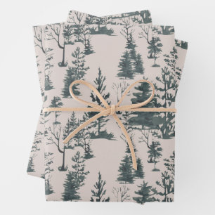 Moody  Donkergroen & Crème Winter Woodland Inpakpapier Vel