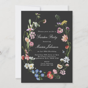 Moody Dutch Floral Wreath Garden Party Birthday Kaart