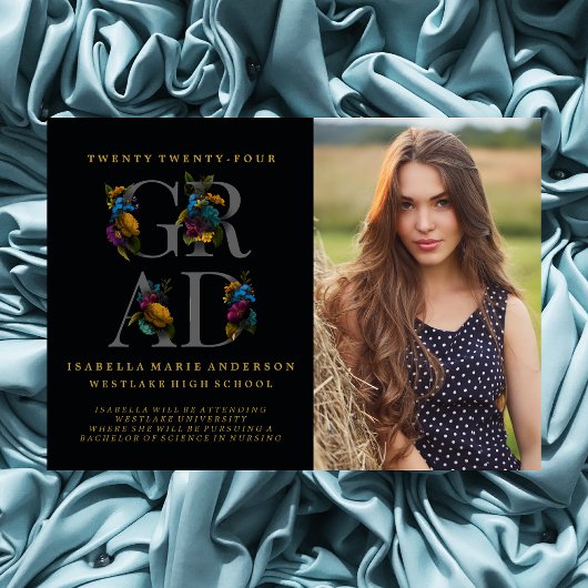 MOODY ÉLÉGANT FAIRE-PART DE DIPLÔME DE PHOTO FLORA