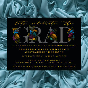 MOODY ELEGANT FLORAL GRADUY INVITATION PARTI