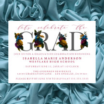 MOODY ELEGANT FLORAL GRADUY INVITATION PARTI