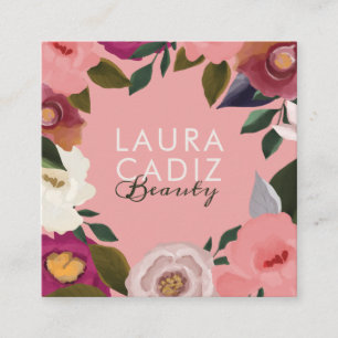 Moody & Elegant Waterverf Floral Arrangement Roze Vierkante Visitekaartje