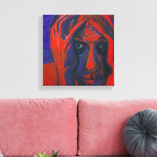 Moody Expressionist Portrait Red and Blue Emotiona Canvas Afdruk (Insitu (Woonkamer))