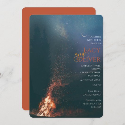 Moody Fireside Wedding Invitation Save The Date (Voorkant / Achterkant)