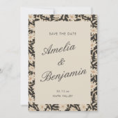 Moody Floral Black Ivory Script Wedding Save The Date (Voorkant)