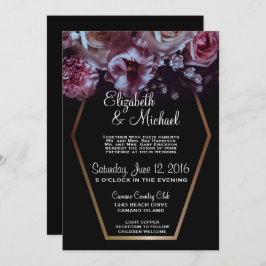 Moody Floral & Black Wedding Invitation Kaart