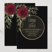 Moody Floral Bourgogne et Faire-part de mariage no (Devant / Derrière)