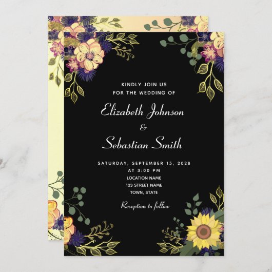 Moody Floral Faire-part de mariage (Devant / Derrière)