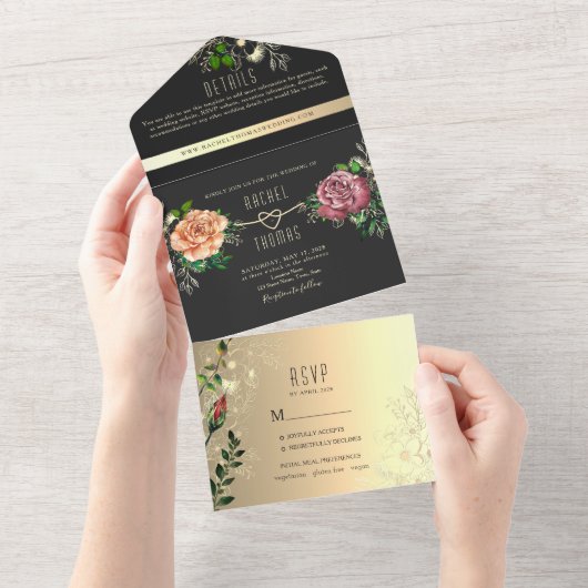 Moody Floral Mariage All In One Invitation (Déchirure)