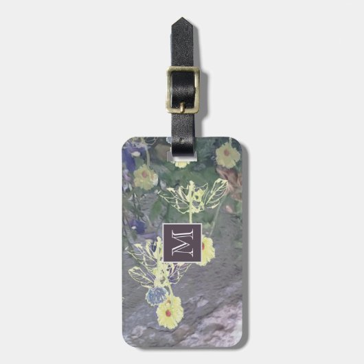 Moody Floral Monogram dubbelzijdig Bagagelabel (Voorkant verticaal)