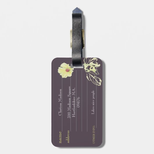 Moody Floral Monogram dubbelzijdig Bagagelabel (Achterkant verticaal)