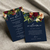 Moody Floral Navy Blue Bruiloft Welkomsttas kaart