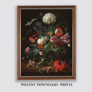 Moody Floral Oil Painting, Antiek donker, nog stee Poster