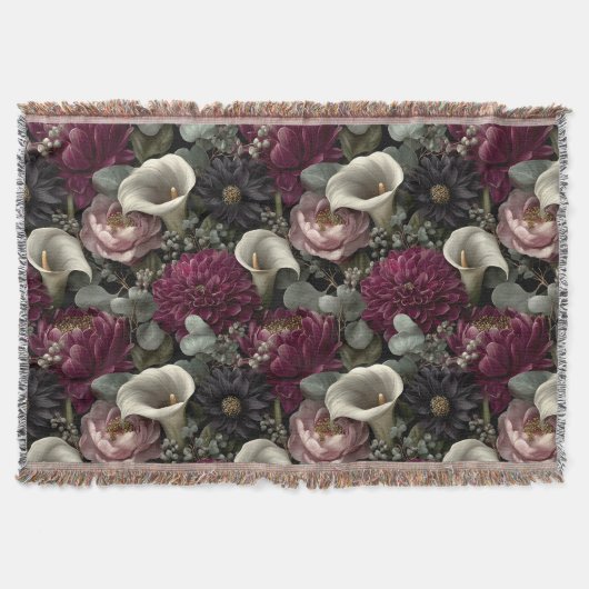 Moody Floral Pattern with Dahlias and Calla Lilies Deken (Voorkant)