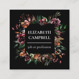 Moody Floral Waterverf | Zwart Vierkante Visitekaartje