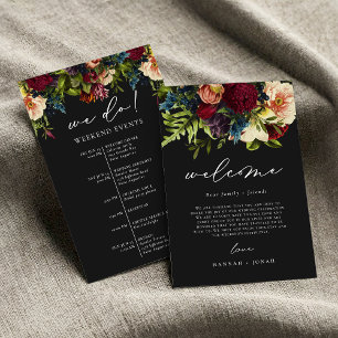 Moody Floral Zwart Gothic Bruiloft Welkomsttas kaa Kaart