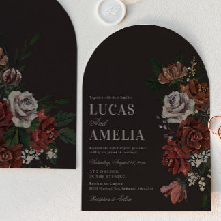 Moody Florals Arch Wedding Invitation
