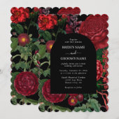 Moody Florals Black Arch Burgundy Red Wedding Kaart (Voorkant / Achterkant)