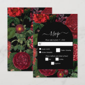 Moody Florals Black Arch Burgundy Red Wedding RSVP Kaartje (Voorkant / Achterkant)
