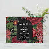 Moody Florals Black Arch Burgundy Red Wedding Save The Date (Staand voorkant)