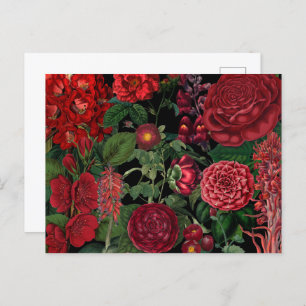 Moody Florals Black & Burgundy  Monogram Feestdagenkaart