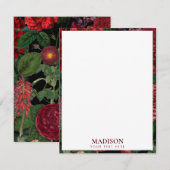 Moody Florals Black & Burgundy Monogram Notitiekaartje (Voorkant / Achterkant)