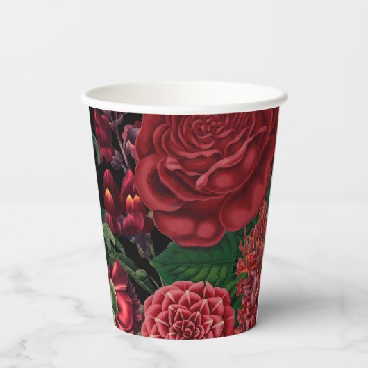 Moody Florals Black en Burgundy  Papieren Bekers (Achterkant)