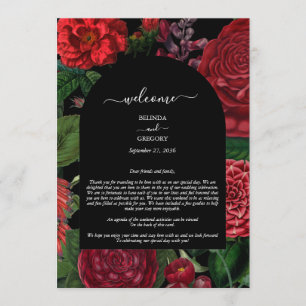 Moody Florals Burgundy Wedding Itinerary Programme Programma