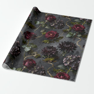 Moody Flower Donkere Bloemige Gift Cadeaupapier