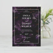 Moody foncé violet Faire-part de mariage floral (Debout devant)