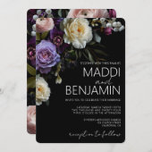 Moody foncé violet Faire-part de mariage floral (Devant / Derrière)