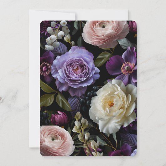 Moody foncé violet Faire-part de mariage floral (Dos)