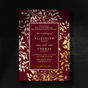 Moody Forest Botanical Gold Modern Classic Wedding Folie Uitnodiging