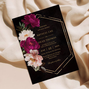 Moody Fuchsia Roze Blush Bloemenpioenen Huwelijk Kaart