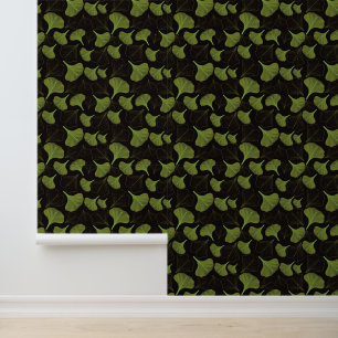 Moody Gingko Zwart Bloemen Patroon Behang