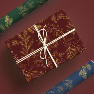 Moody Gold & Jewel Toned Rustieke Winter Botanical Inpakpapier Vel