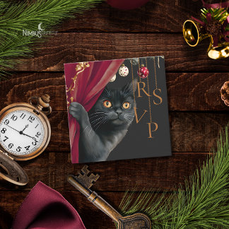Moody Gothic Black Cat Christmas QR RSVP Card Notitiekaartje