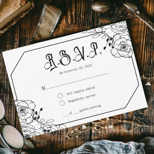 Moody Gothic Bloemen Bruiloft RSVP Behuizing Kaart