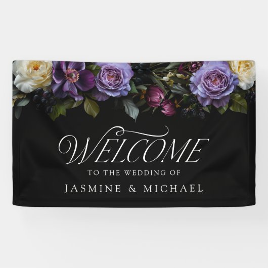 Moody Gothic Bloemen Bruiloft Welkom Spandoek (Horizontaal)
