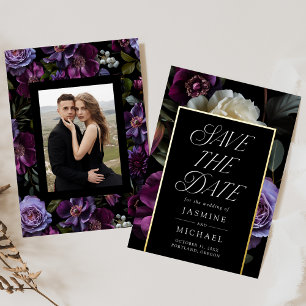 Moody Gothic Bloemen Foto Folie Save the Date Kaar Folie Uitnodiging